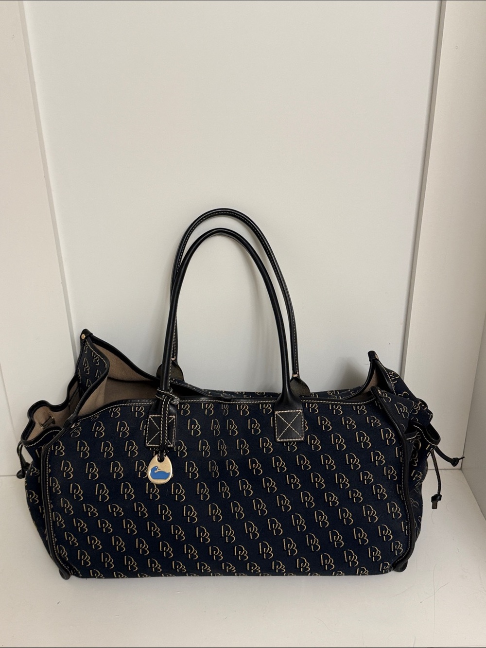 Dooney & Bourke Black Signature Logo Tote with Gold Charm